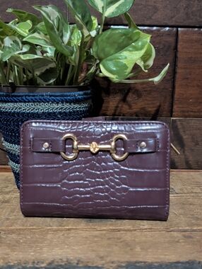 Anne Klein Women's Croc-Texture Wallet with Gold Hardware - Plum